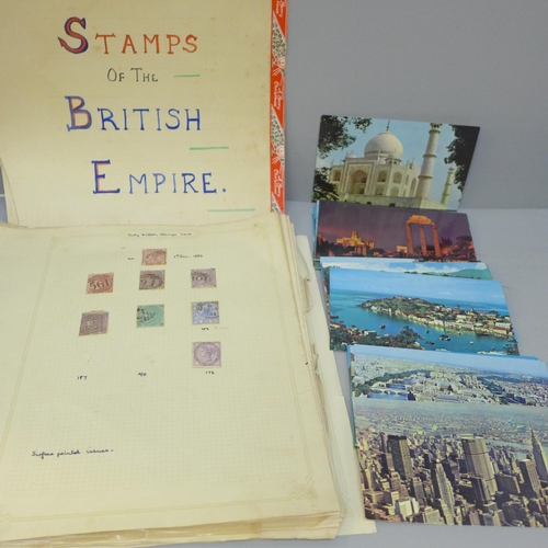 2094 - A collection of stamps of the British Empire and a small collection of postcards