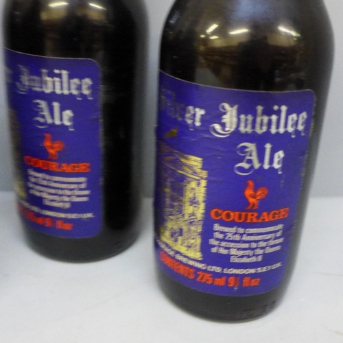 2098 - Four bottles of Courage 1977 Silver Jubilee Ale and four 1977 Silver Jubilee glasses **PLEASE NOTE T... 