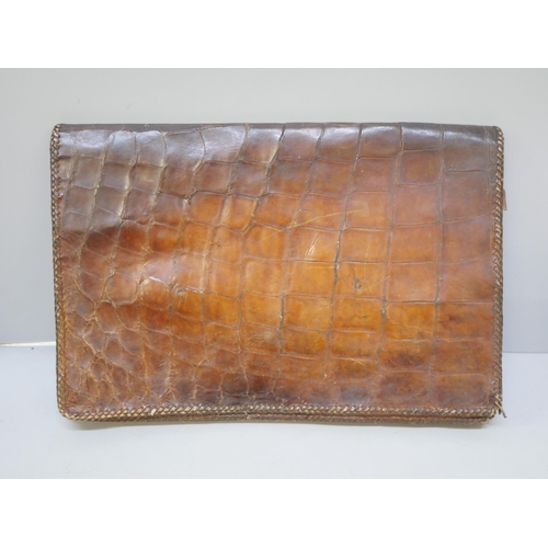 2136 - Three bags; a crocodile skin document style bag, leather document bag and a vintage 'flapper' beaded... 