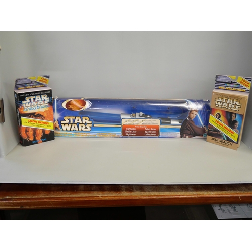 2162 - Three Star Wars items, Anakin Skywalker lightsaber and two Micro Machines