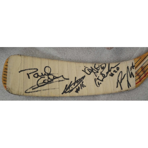 2229 - Nottingham Panthers memorabilia; Paul Adey ice hockey stick, signed, programmes including Benson & H... 