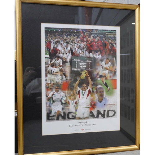 2249 - A framed set of boxing cigarette cards and an England Rugby World Cup 2003 print **PLEASE NOTE THIS ... 