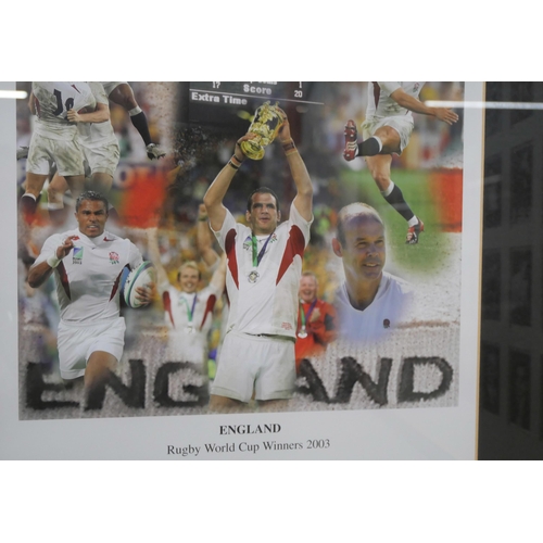 2249 - A framed set of boxing cigarette cards and an England Rugby World Cup 2003 print **PLEASE NOTE THIS ... 