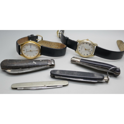 2293 - Four pocket knives and two wristwatches