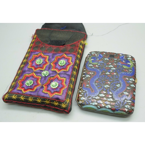 2295 - A cloisonne cigarette case with pouch