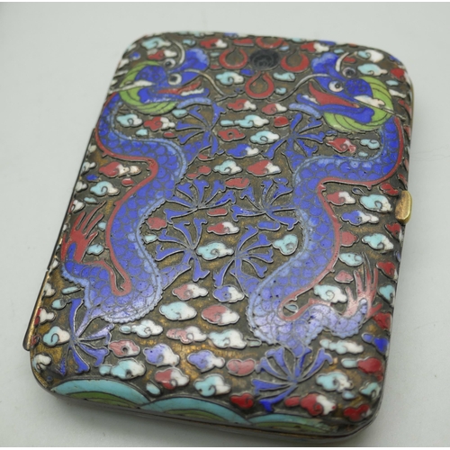 2295 - A cloisonne cigarette case with pouch