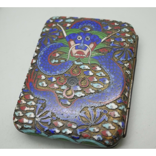 2295 - A cloisonne cigarette case with pouch