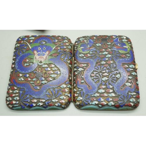 2295 - A cloisonne cigarette case with pouch