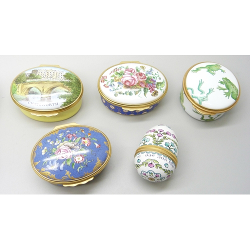 2304 - Eleven enamel boxes; five Halcyon Days, one Crummles, three Staffordshire Enamels and two others