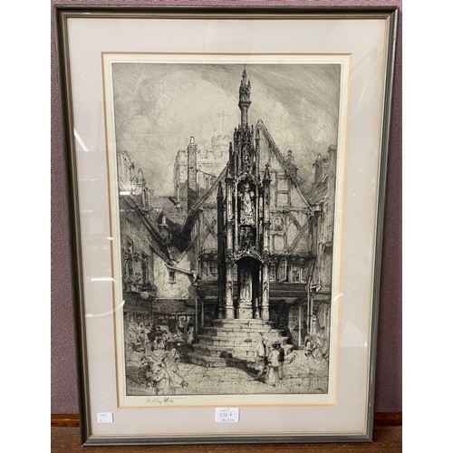 238B - Hedly Fitton (British 1859-1929), City Cross, Winchester, etching with drypoint, signed lower right,... 