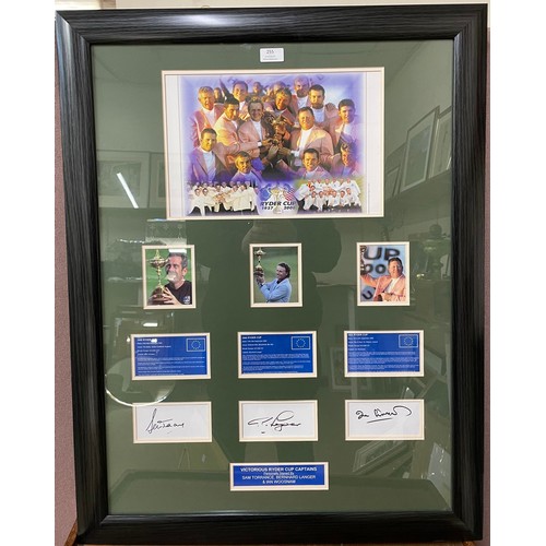 255 - A golfing autograph and photograph display, Ryder Cup 2006, Ian Woosnam, Sam Torrance, Bernhard Lang... 