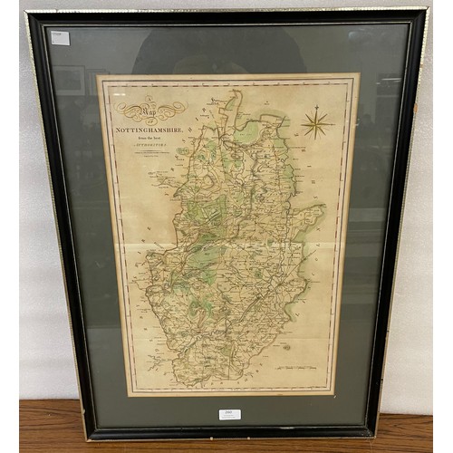 260 - An early 19th Century J. Cary engraved map of Nottinghamshire, framed