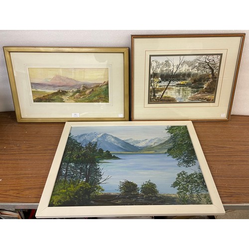 262 - New Zealand School (20th century), South Island Lake, oil on board and two English School landscapes... 