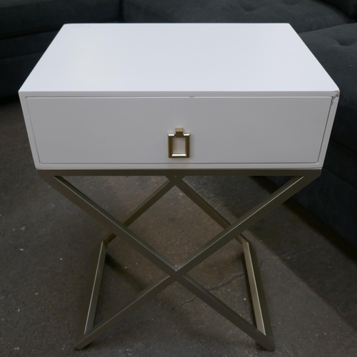 3066 - A pair of white painted side tables with crossed legs