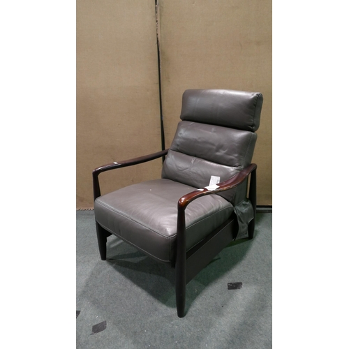 6033 - Kuka grey leather push back recliner armchair (342-528) *This lot is subject to Vat