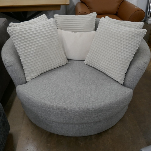 3115 - A grey hopsack fabric upholstered swivel love seat (no back cushion)