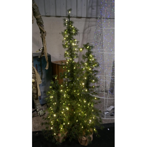 6024 - Set of Three Pre-lit Needle Pine Burlap Trees with LED Lights with box, Original RRP £124.99 + Vat (... 