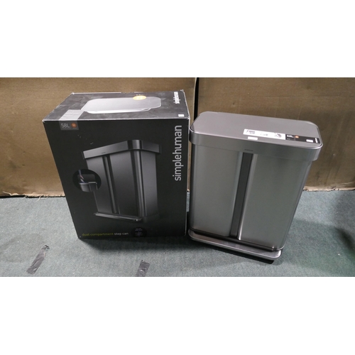 6032 - Simplehuman 58L Dual Compartment Step Bin with box - damaged  (348-104) *This lot is subject to Vat