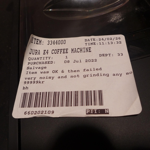 6263 - Jura E4 Coffee Machine    - This lot requires a UK adapter (342-458) *This lot is subject to Vat