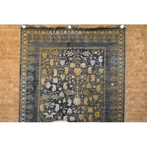 3243 - A deep grey and gold ground vintage look carpet 300 x 200