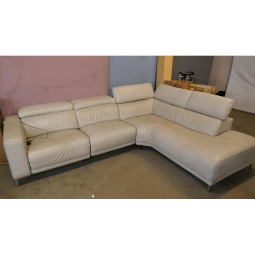 3265 - A cream leather upholstered sectional corner sofa with power headrests - (transit marks), Original R... 