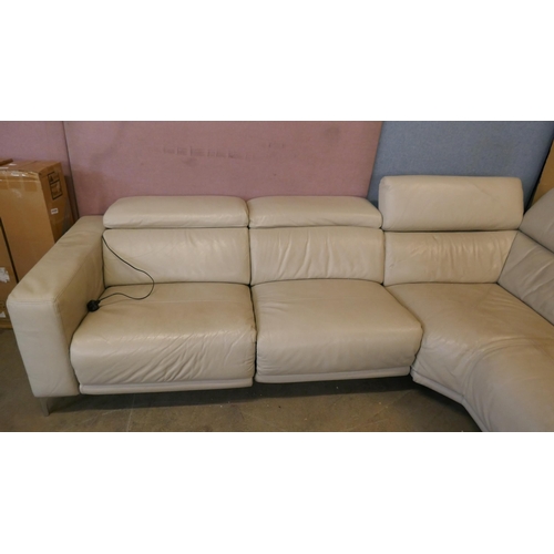 3265 - A cream leather upholstered sectional corner sofa with power headrests - (transit marks), Original R... 