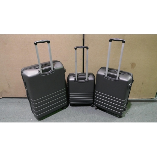 6370 - Rock Byron 3 piece Charcoal Hardside Suitcase Set     (348-158) *This lot is subject to Vat