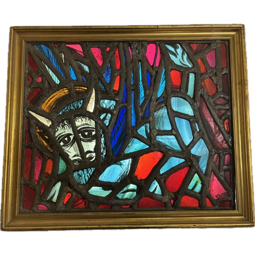 9059 - Sax Roland Shaw (1916-2000), The Bull, an Ecclesiastical leaded stained glass panel, framed (excl. f... 