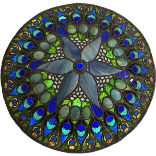 9064 - A large Tiffany style stained glass ceiling light shade, 70cms diameter