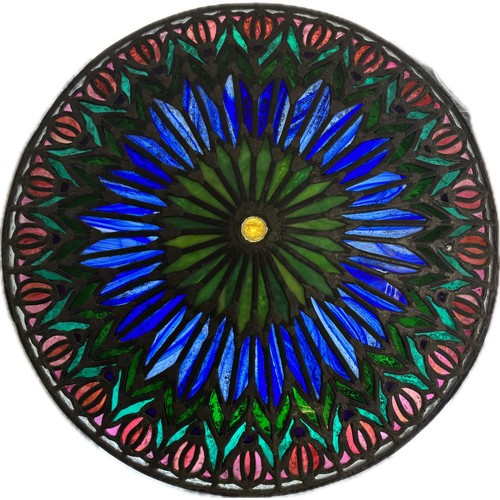 9065 - A large Tiffany style stained glass ceiling light shade, 61cms diameter