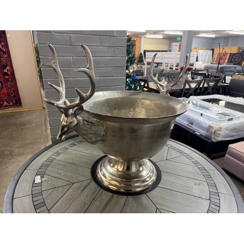 3061 - A chrome stag head decorated centre piece champagne cooler