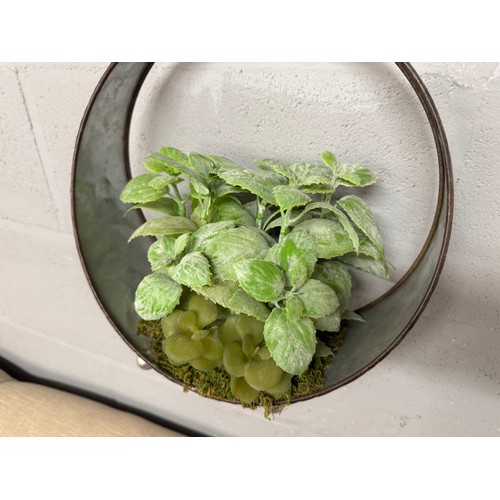 3069 - Faux green succulents in a round iron pot  - H 30cms (66554912)