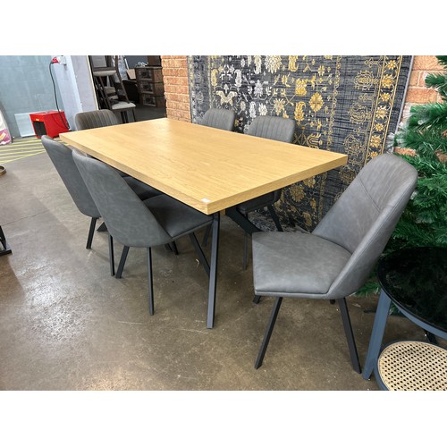 3245 - A Kamala 180cm light oak dining table with 6 grey Jaden chairs