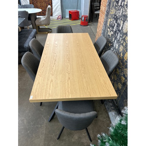 3245 - A Kamala 180cm light oak dining table with 6 grey Jaden chairs