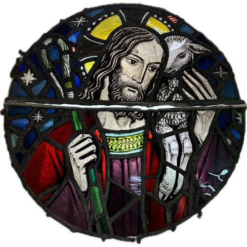 9068 - A set of four sectional Ecclesiastical stained glass panels, depicting biblical figures, including J... 