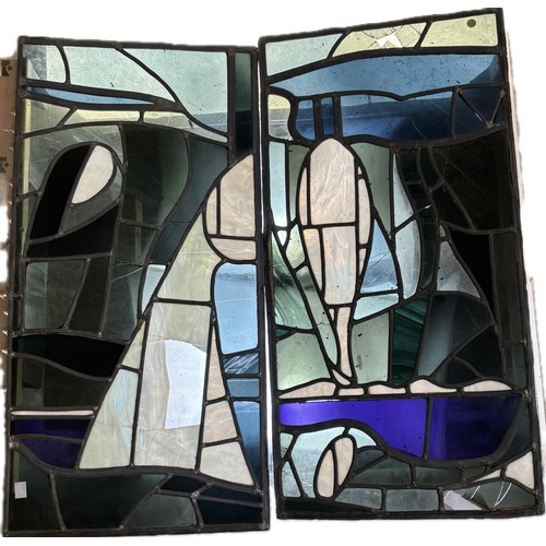 9070 - Two Art Deco style leaded stained glass panels, 80 x 40cms