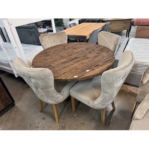 3187 - A Chennai circular dining table with four taupe velvet chairs - ( no glass top) *This lot is subject... 