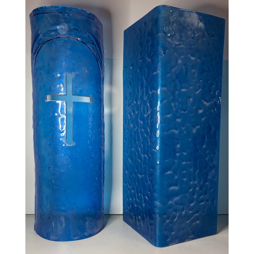 9073 - A large piece of contemporary Ecclesiastical blue glass, with one other and assorted coloured and cl... 