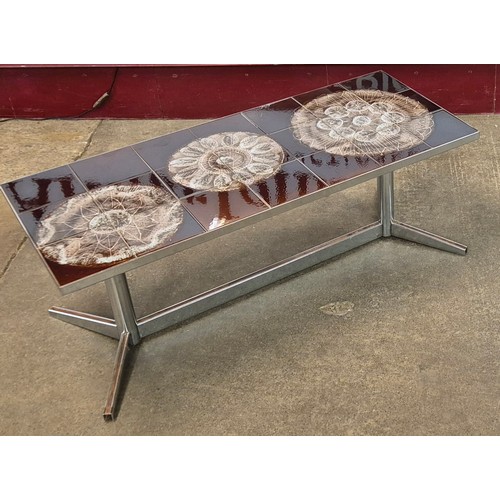 22 - A Belgian Belarti style chrome and tiled top rectangular coffee table