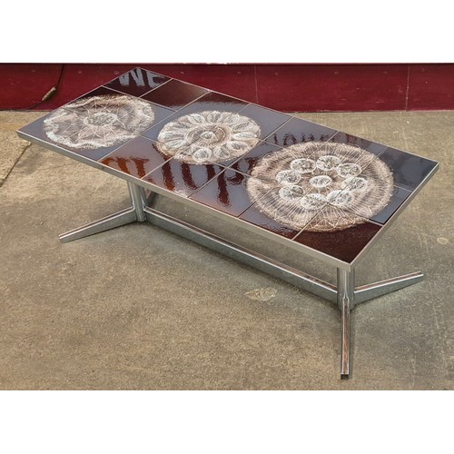 22 - A Belgian Belarti style chrome and tiled top rectangular coffee table