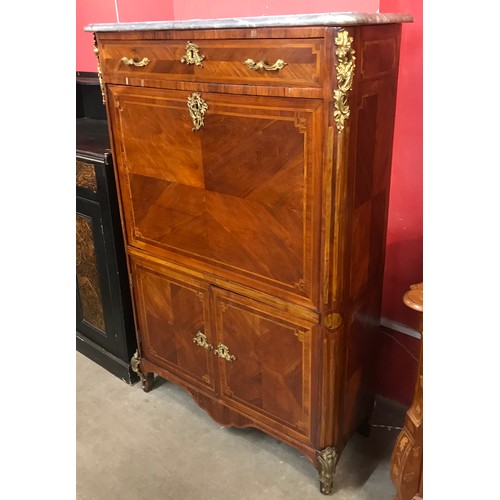 69 - A 19th Century French inlaid walnut and marble topped secretaire a abattant