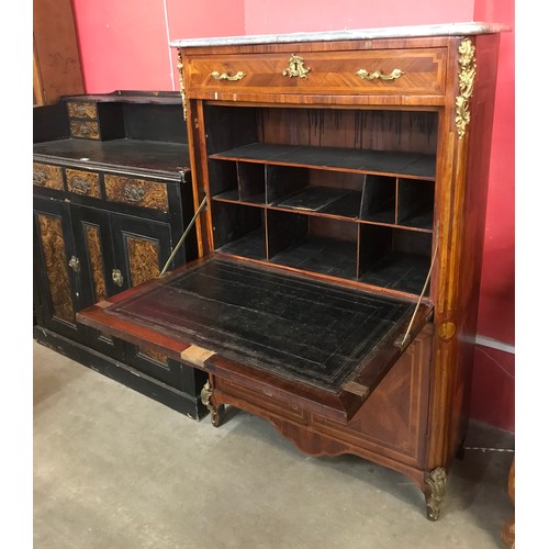 69 - A 19th Century French inlaid walnut and marble topped secretaire a abattant