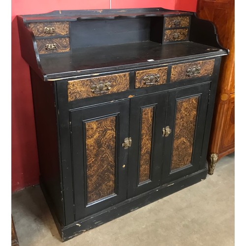 70 - A Victorian and later black painted and scumbled pine dresser