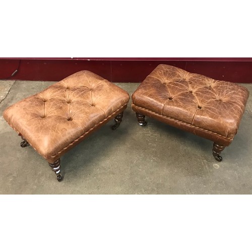 73 - A pair of Victorian style brown leather Chesterfield stools