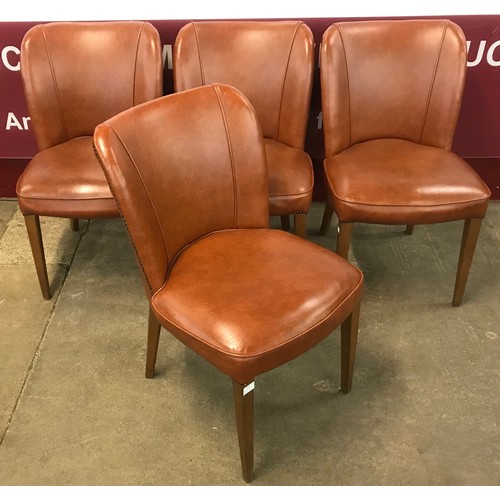 77 - A set of four beech and brown vinyl dining chairs