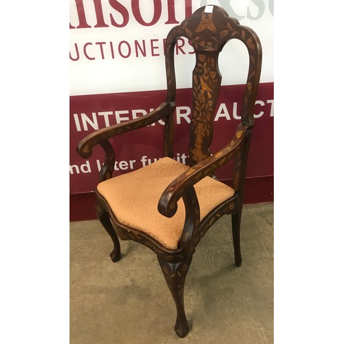 81 - A 19th Century Dutch marquetry inlaid mahogany elbow chair