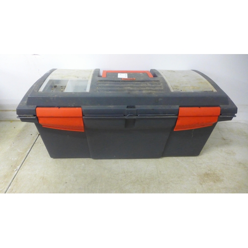 5017 - Three plastic toolboxes containing an assortment of handtools including a good selection of wood tur... 