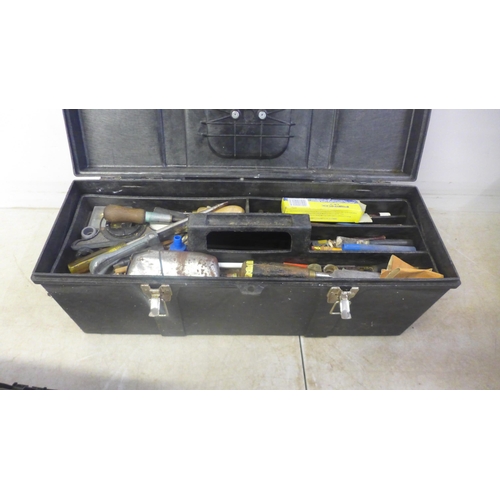 5017 - Three plastic toolboxes containing an assortment of handtools including a good selection of wood tur... 