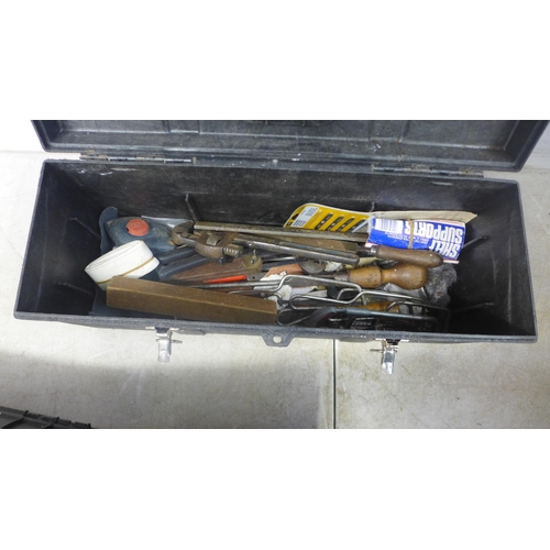 5017 - Three plastic toolboxes containing an assortment of handtools including a good selection of wood tur... 