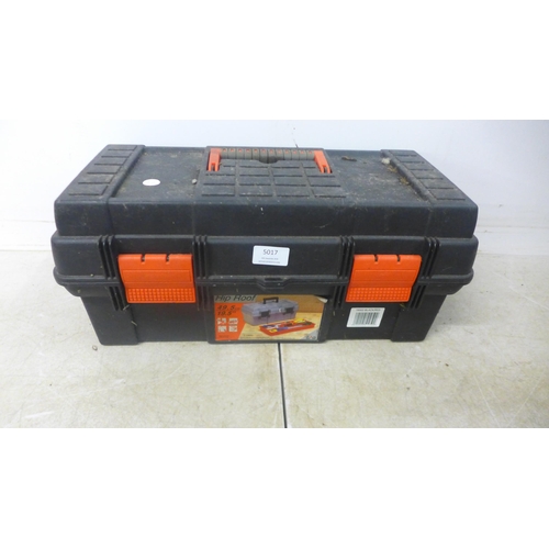 5017 - Three plastic toolboxes containing an assortment of handtools including a good selection of wood tur... 